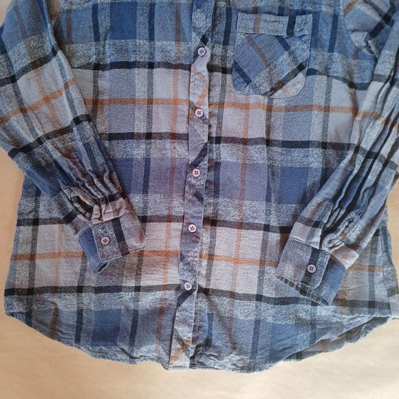 Keren Hart Flannel Button Up Shirt Long Sleeve Plaid 100% Cotton Gray L Country - Picture 6 of 8